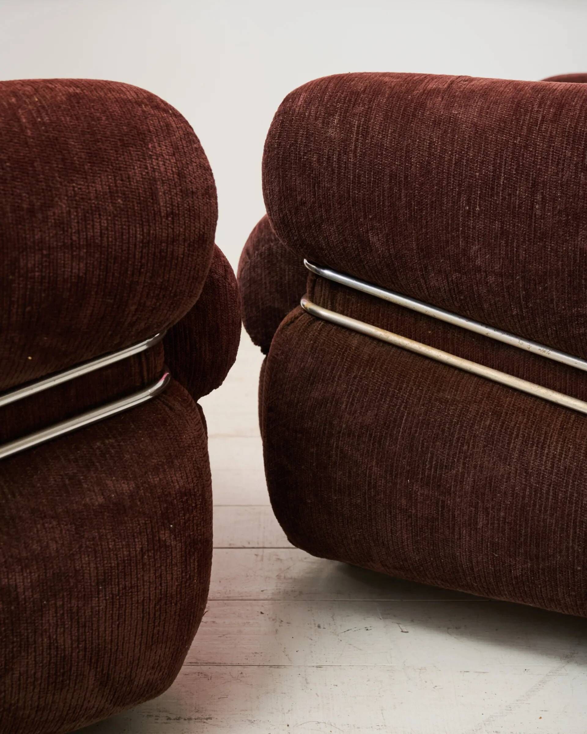 Brown velvet armchair, in the style of Adriano Piazzesi, Italy, 1980s.