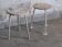 Set of 2 grey workshop stools in wood and metal, 1970s, industrial style.