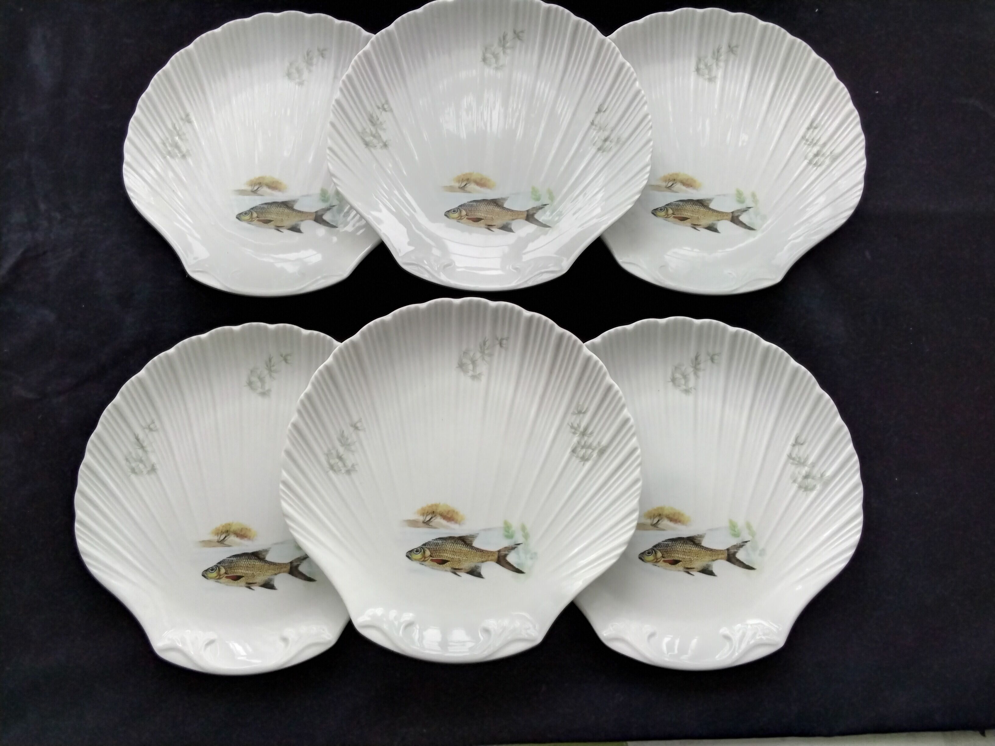 6 Limoges porcelain fish plates