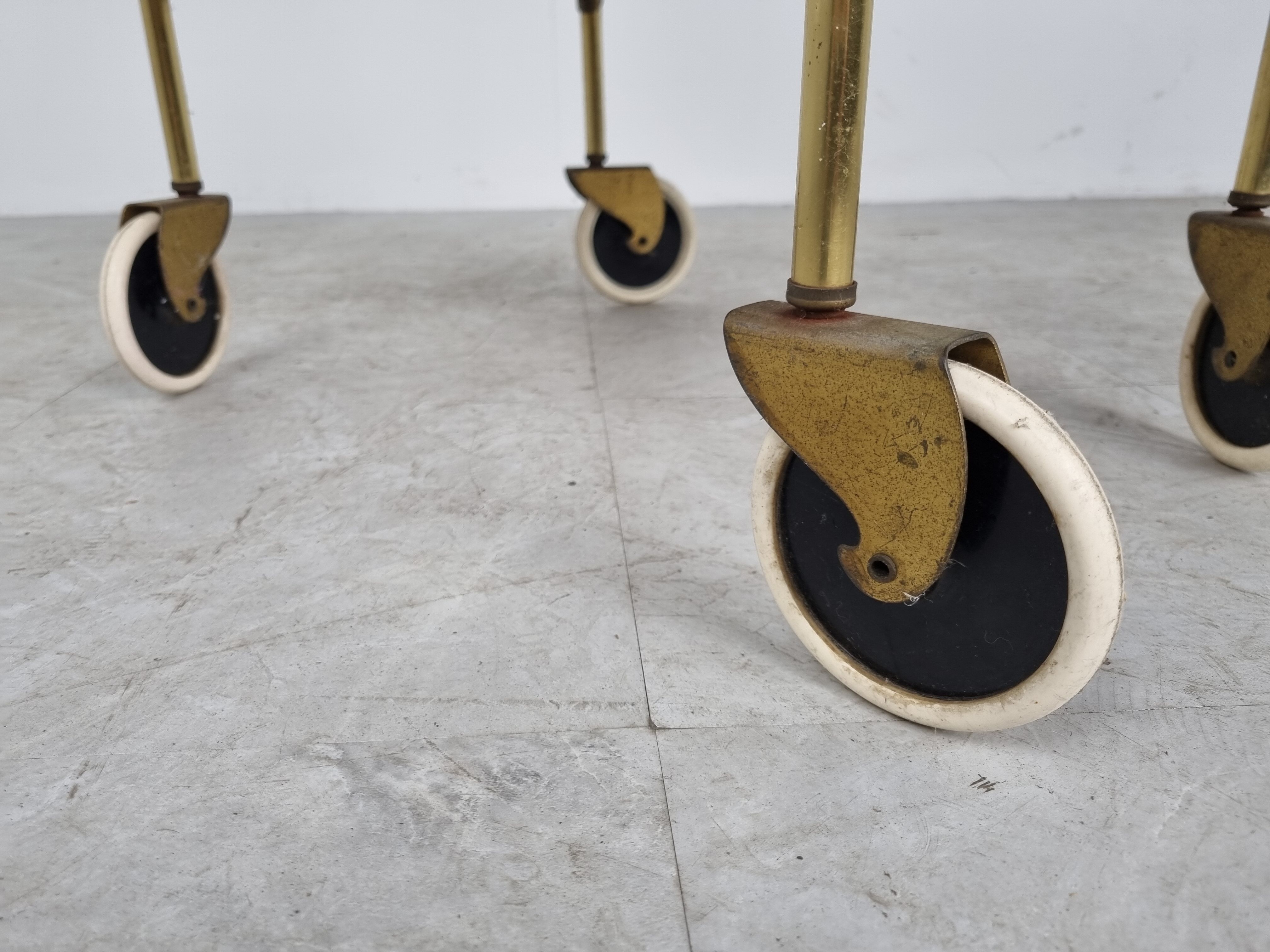 Mid century brass and wood serving trolley, 1950s