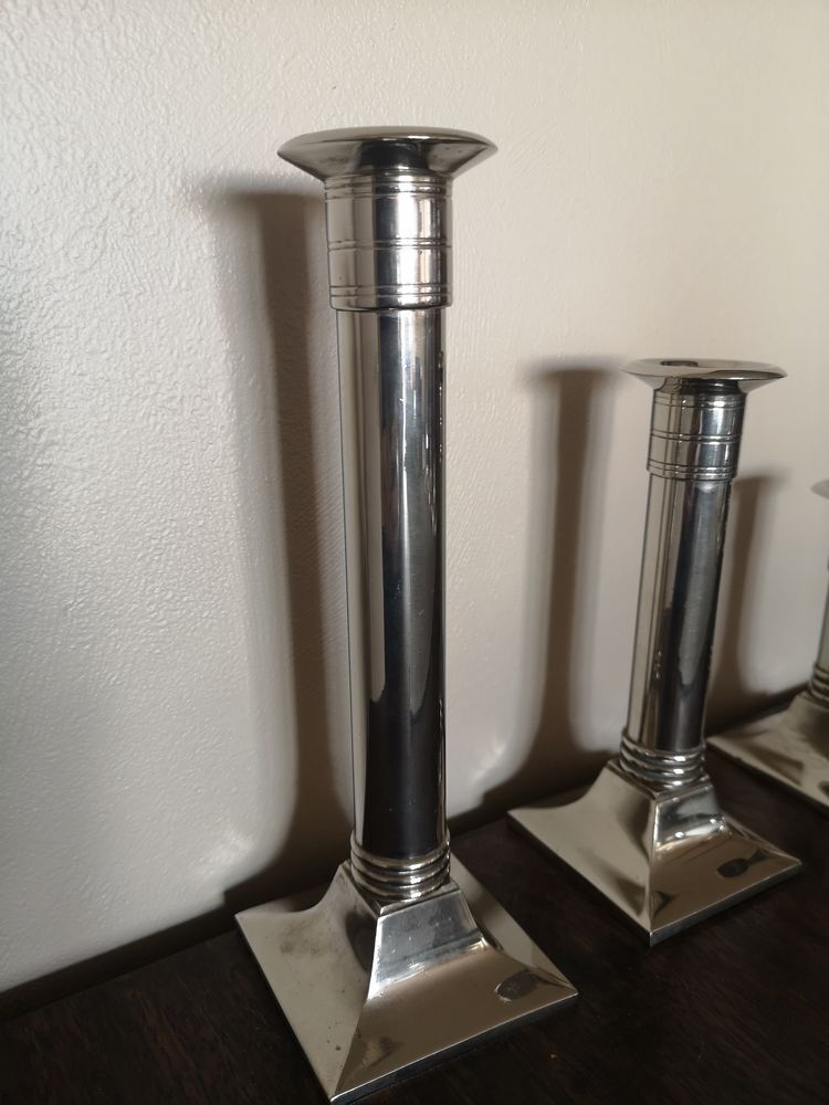 Suite of three neoclassical candle holders in silver bronze - Art Deco - 1920s/1930s