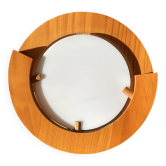 Applique ronde en pin et plexiglass 1970