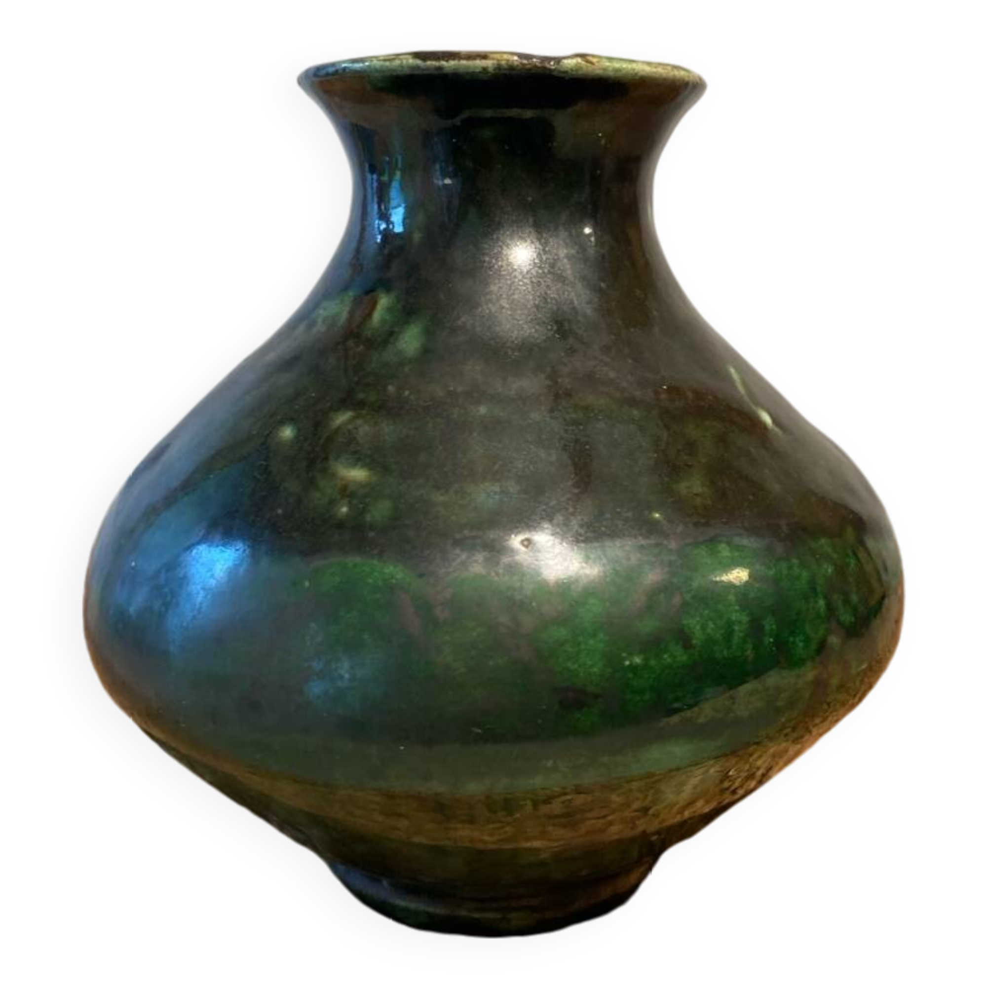 Small green glazed terracotta vase
