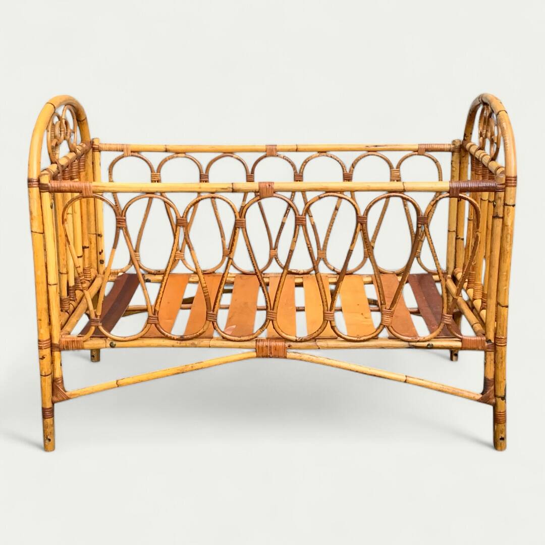 Vintage rattan baby bed 1960
