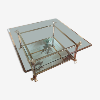 Golden coffee table and vintage Hollywood Regency glass