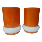 2 orange and white opaline lampshades from the 70s