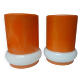 2 Abats-jours en opaline orange et blanche année 70