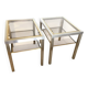 Pair of Brushed Steel Side Tables, Smoked Glass by Guy Lefèvre