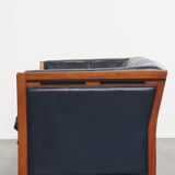 2 canapés Art Déco 2,5 places en cuir de vachette bleu foncé