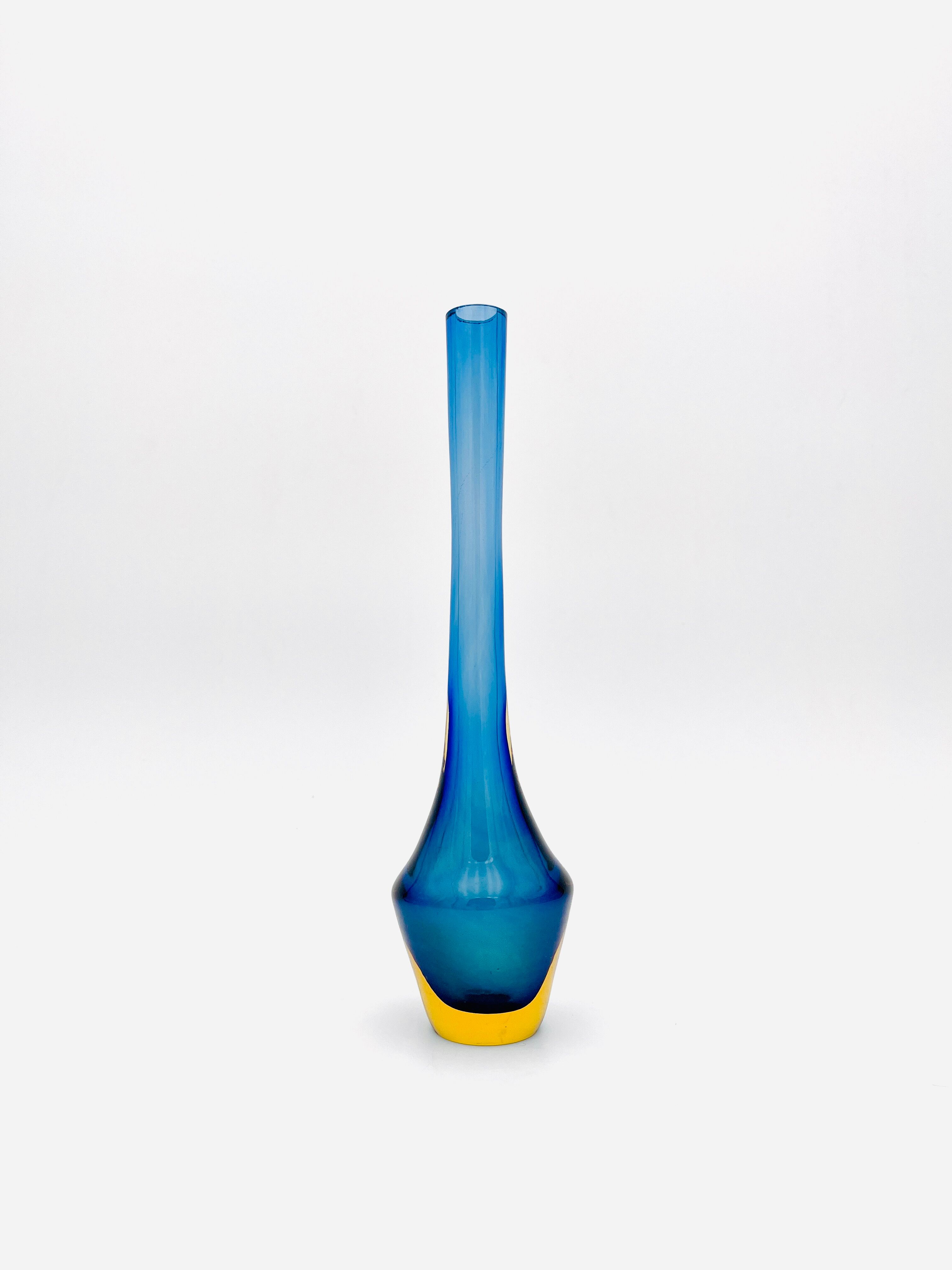 Soliflore Sommerso Flavio Poli Murano 26cm Blue Amber Gallery Condition