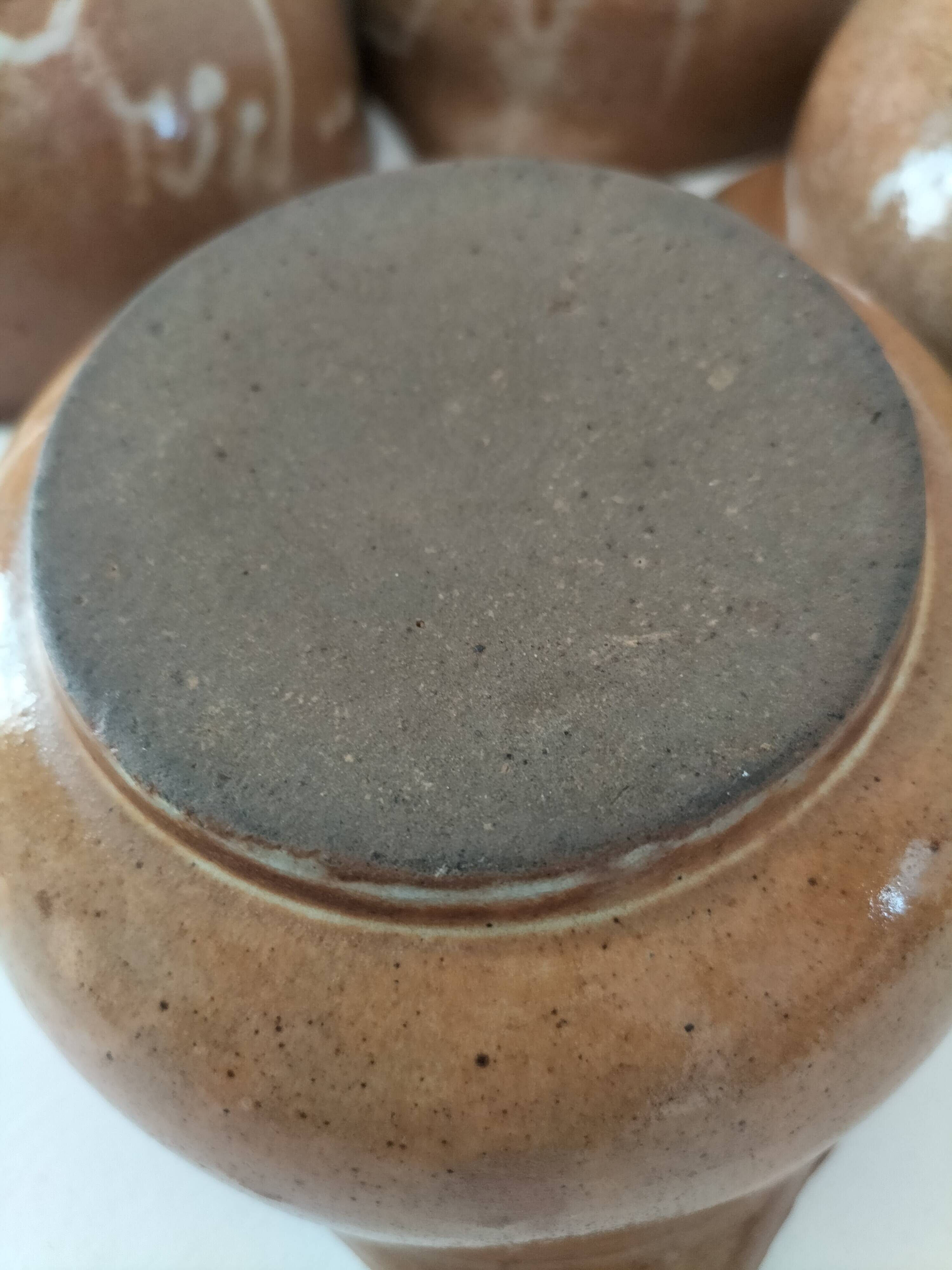 4 vintage handmade flamed stoneware ear bowls