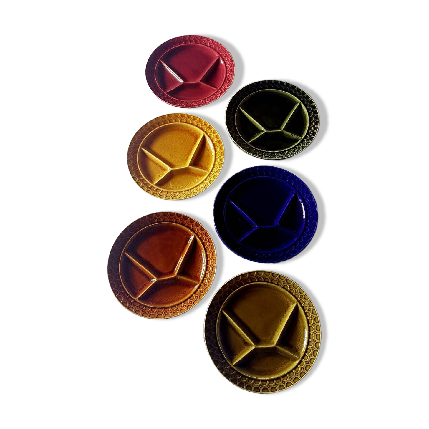 Set of 6 Sarreguemines plates for Burgundy fondue