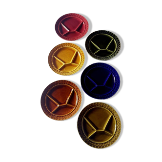 Set of 6 Sarreguemines plates for Burgundy fondue