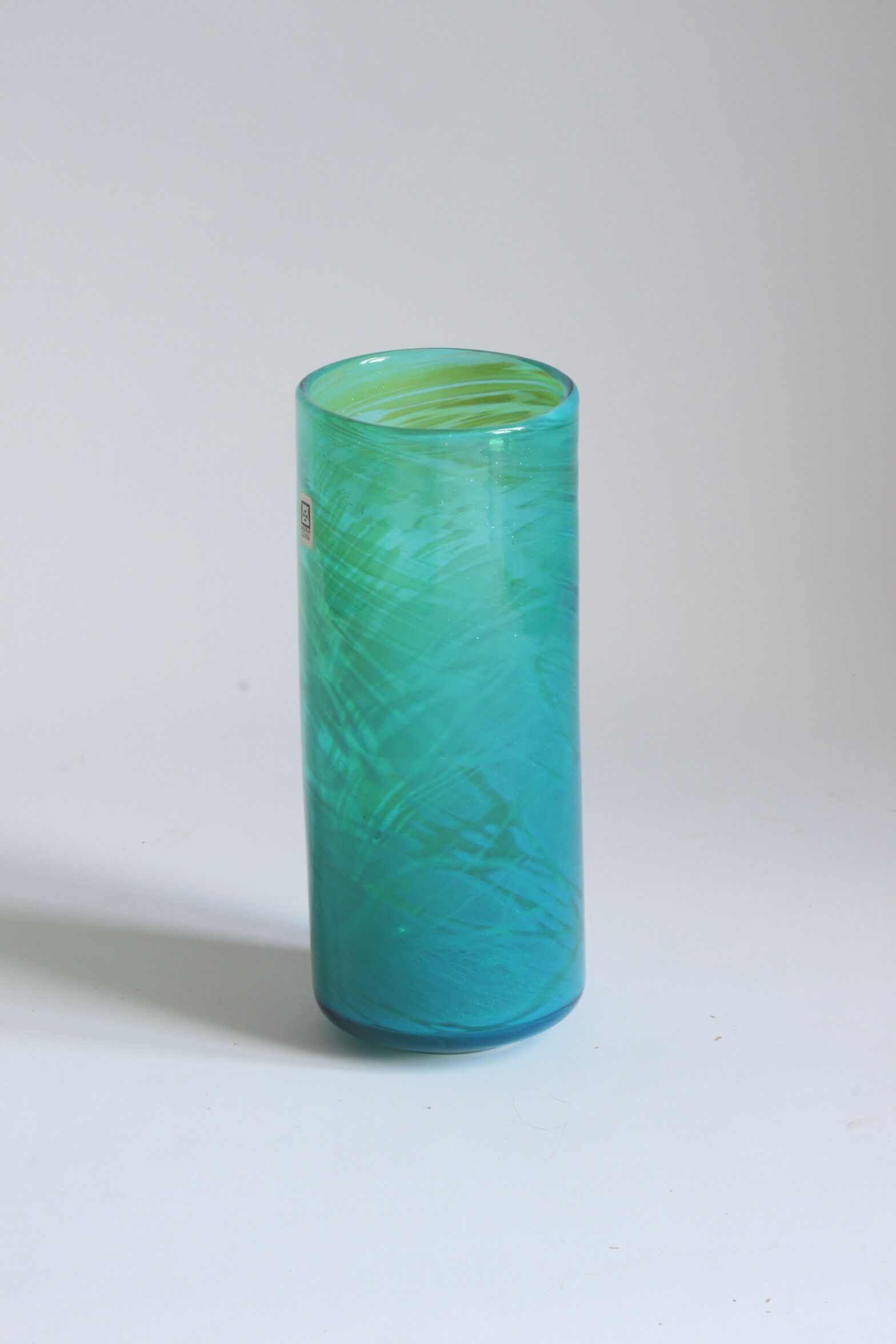 Turquoise cylinder vase by Michael Harris for Mdina Malta, 1970s.