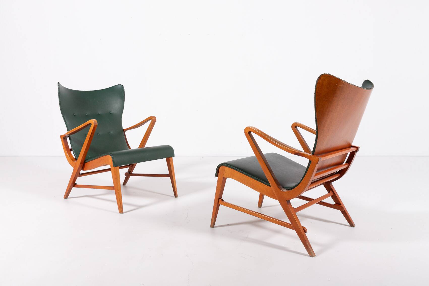 Architectural Swedish Mid-Century Modern armchairs by Axel Larsson, 1950’s