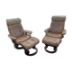 Pair of vintage original ekornes stressless armchairs with stool