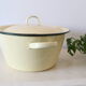 Enamelled metal marmite, pale yellow, vintage