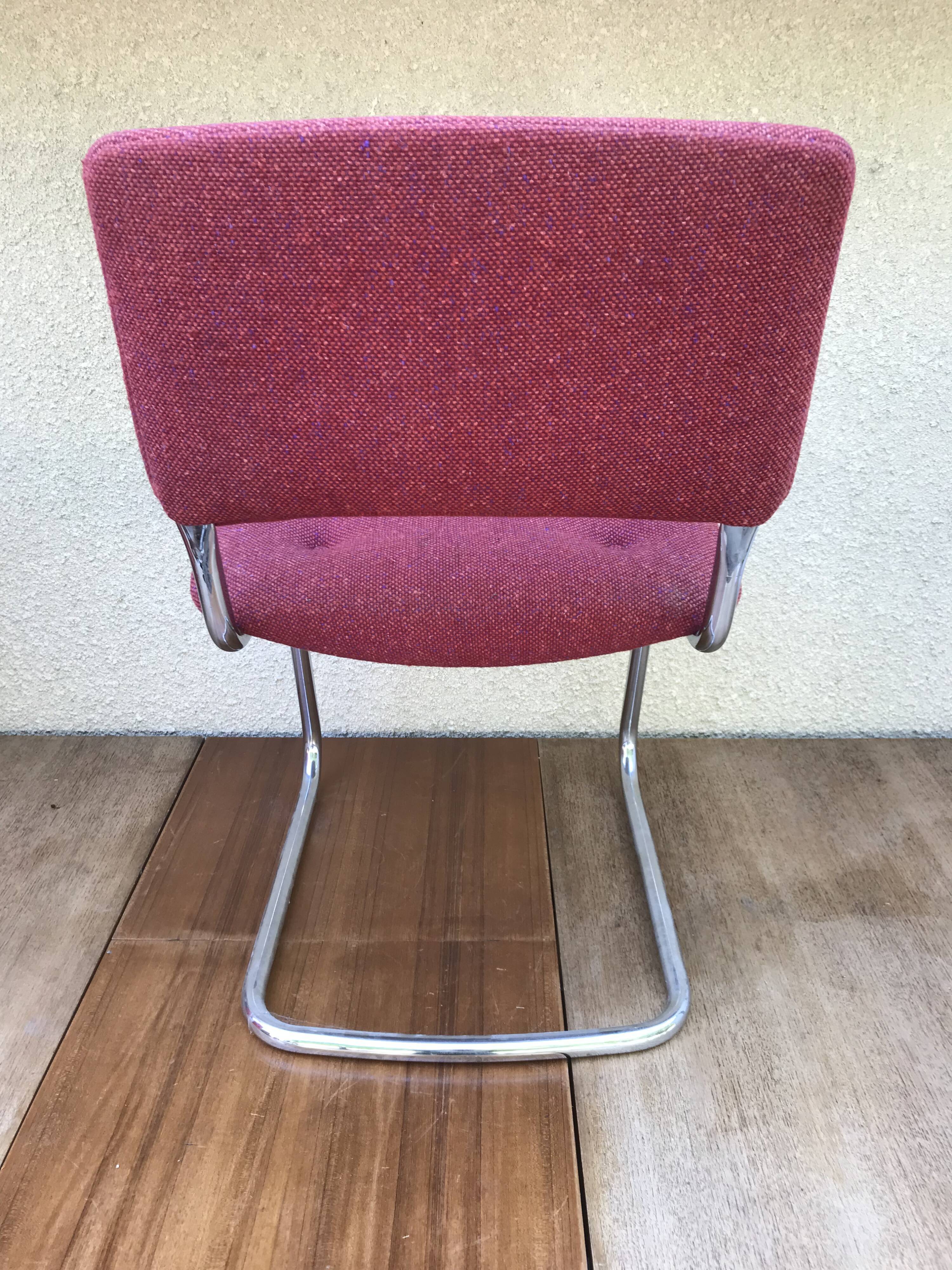 Old Strafor chrome metal chair - vintage 7s design red fabric