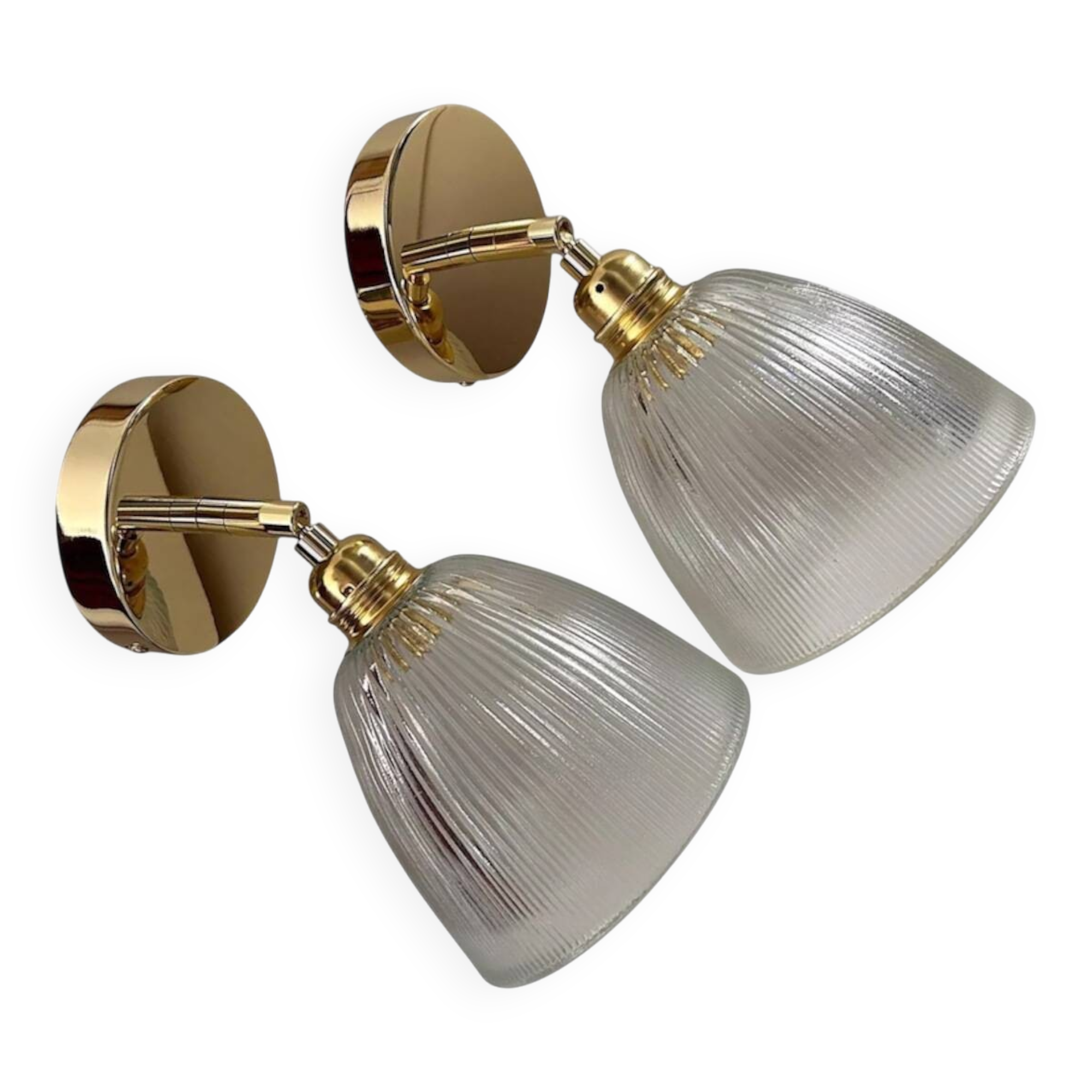 Pair of ribbed glass wall sconces