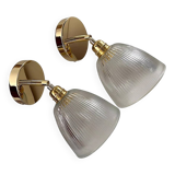 Pair of ribbed glass wall sconces