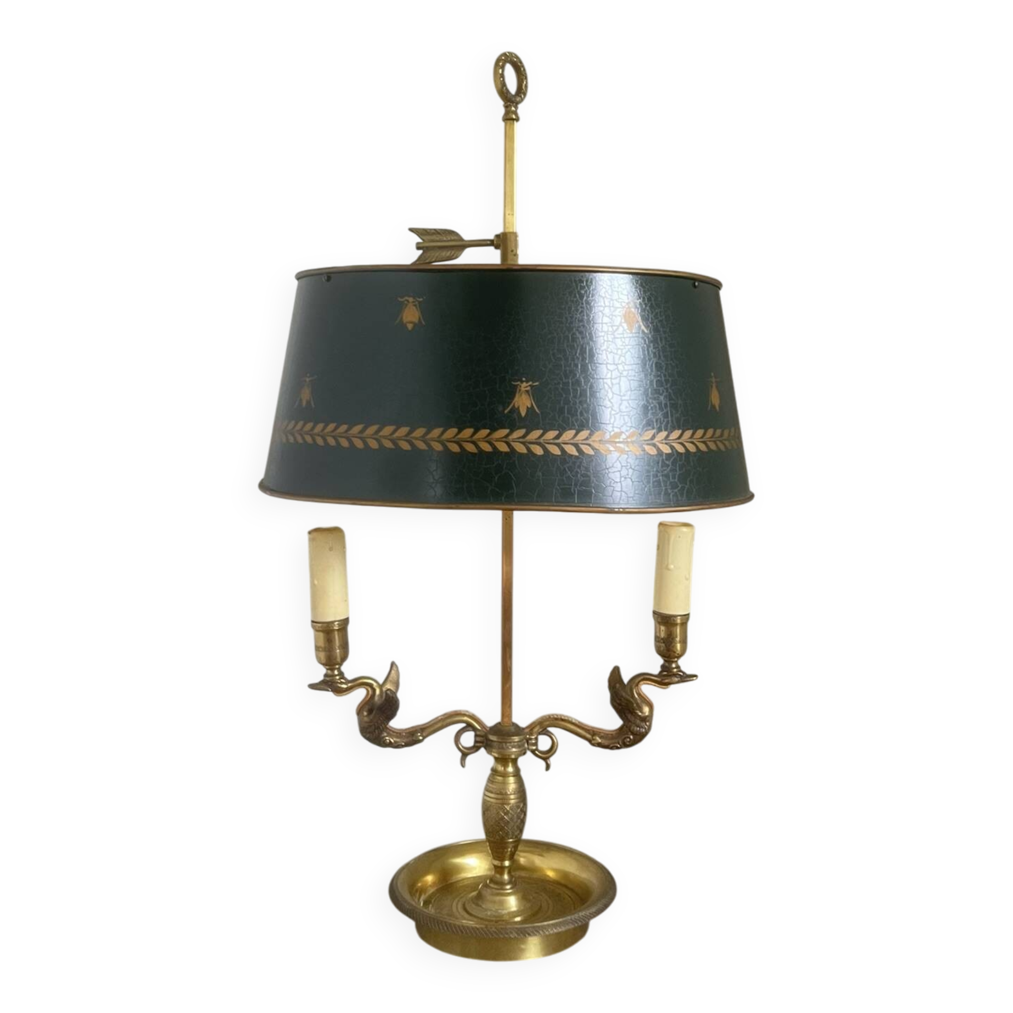 Antique Bouillotte Lamp 2 Lights Swan Lucien Gau Gilded Bronze Empire Napoleon