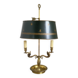 Antique Bouillotte Lamp 2 Lights Swan Lucien Gau Gilded Bronze Empire Napoleon