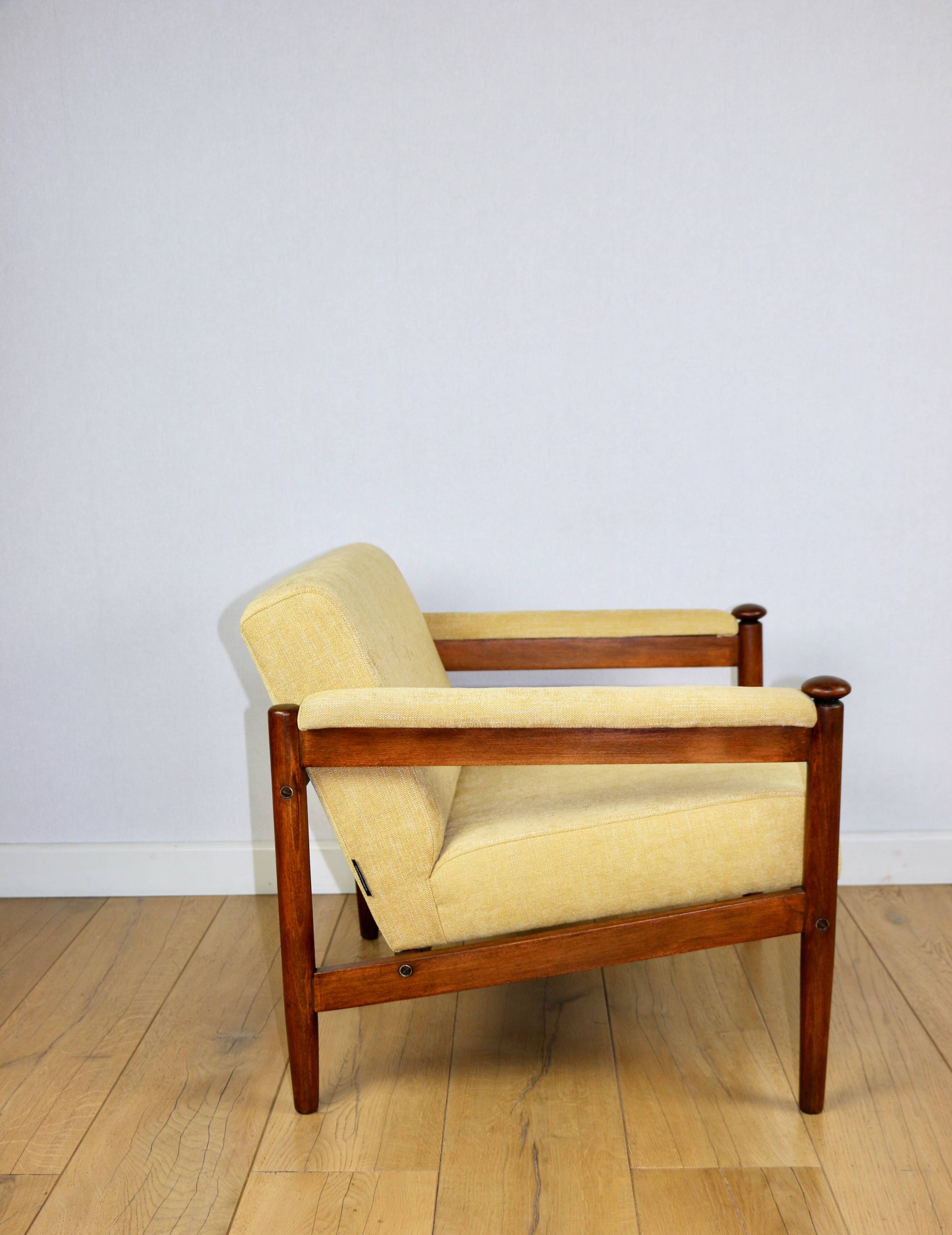 Classic PRL vintage loft armchair 70s yellow cream gold