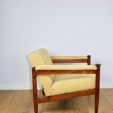 Classic PRL vintage loft armchair 70s yellow cream gold