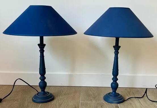 Pair of classic navy blue wooden lamps 57x25 very beautiful