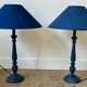 Pair of classic navy blue wooden lamps 57x25 very beautiful