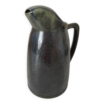 Flamed stoneware pitcher, signed