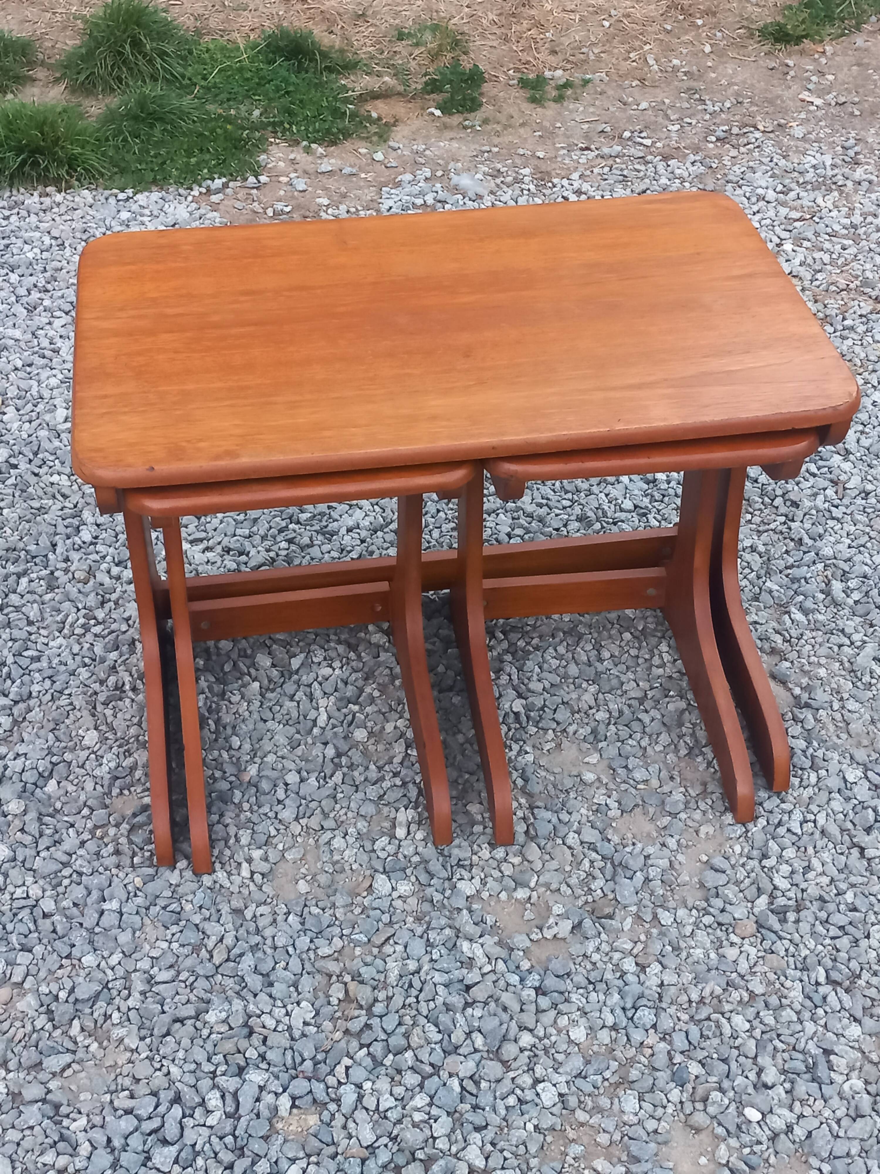Set of 3 nesting tables in Scandinavian style made of teak from the 1970s.
