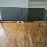 Italian Design Extendable Table in Black Glass and Chrome Legs 1980