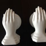 Pair of hand ceramic and opaline wall lamps vintage