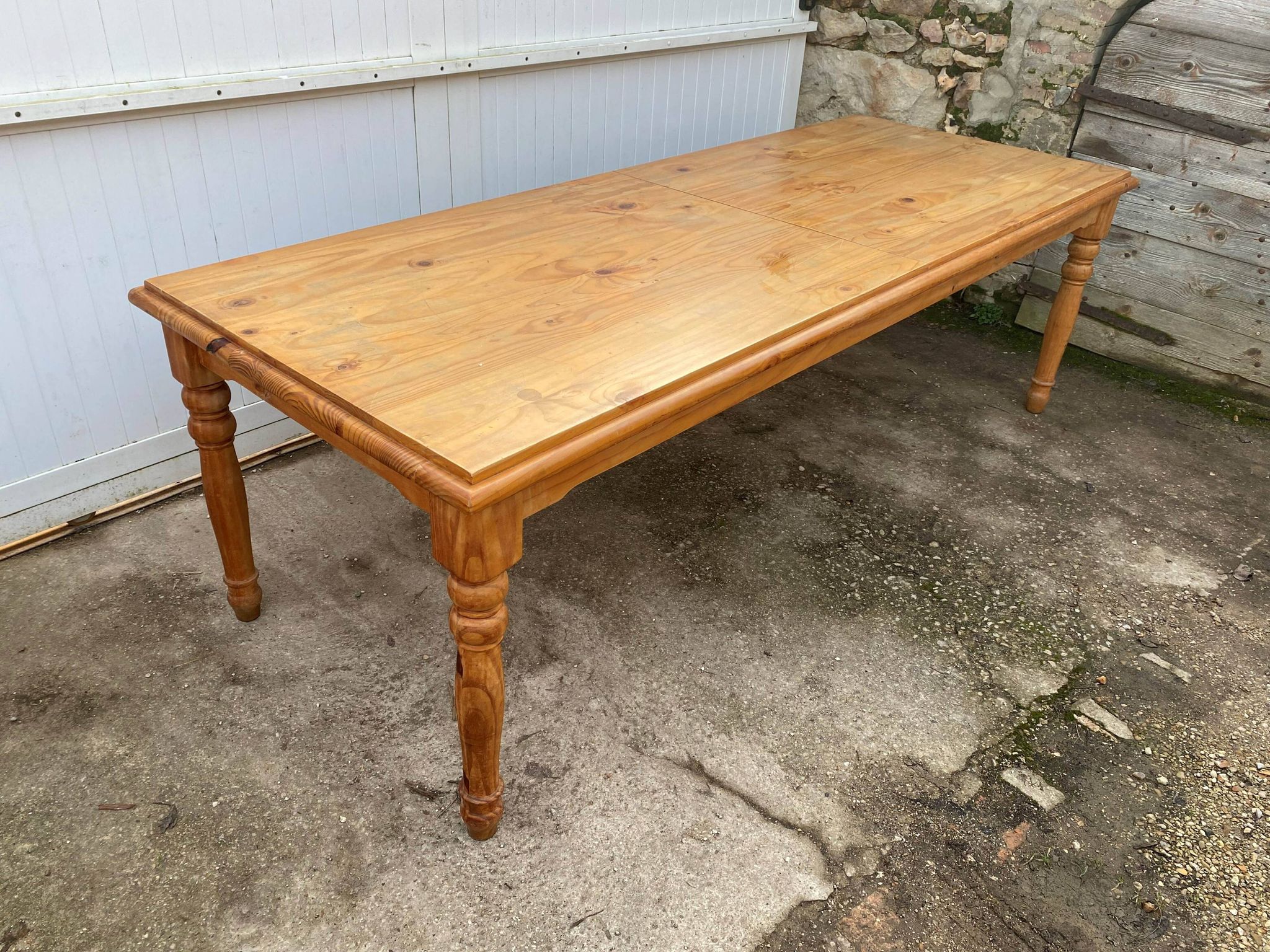 Large farmhouse dining room table 250cm in solid pine turned legs 1990
