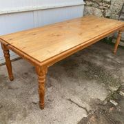 Large farmhouse dining room table 250cm in solid pine turned legs 1990