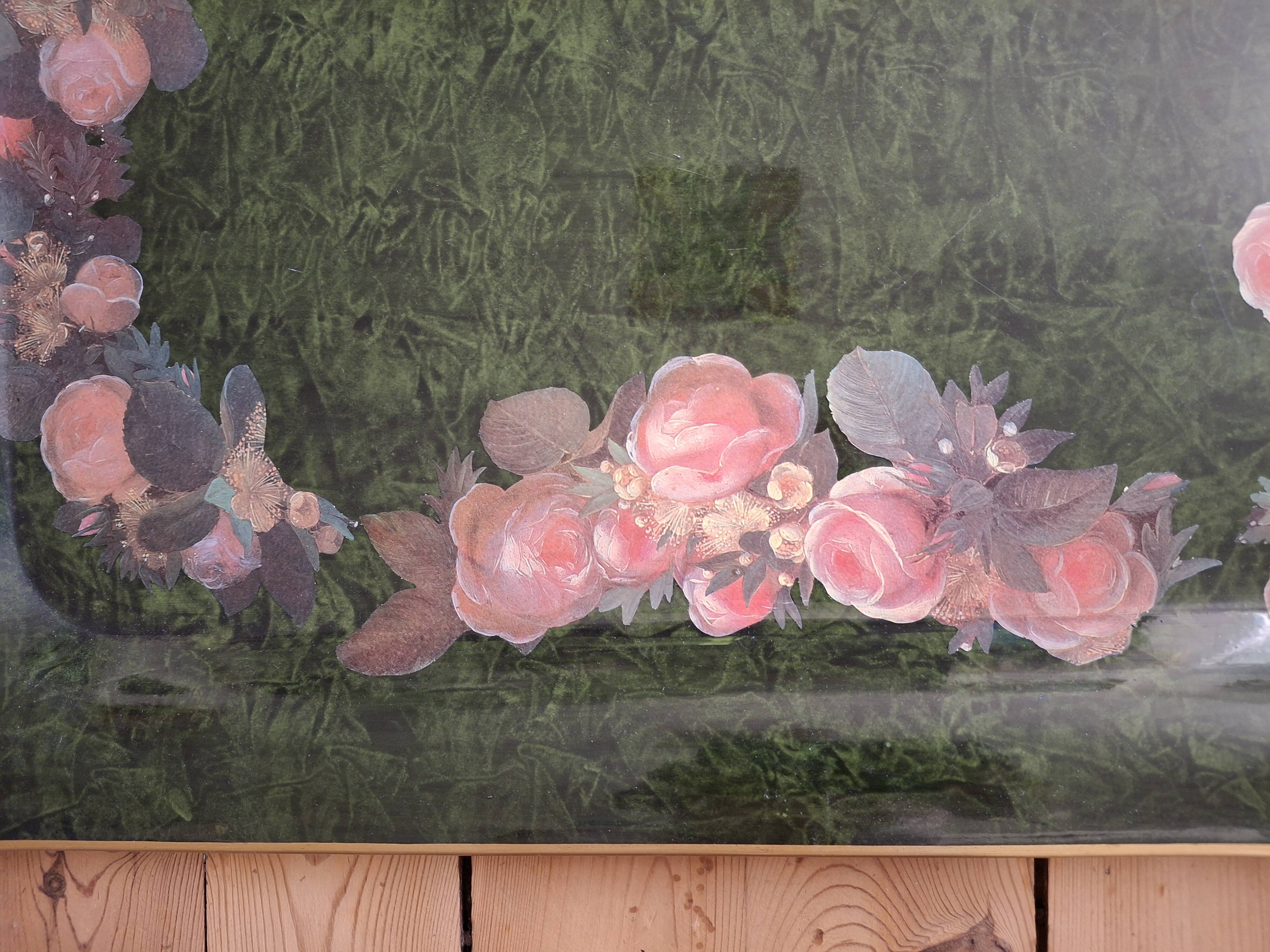 Large painted metal serving tray with handles 74.7 X 55.5 cm