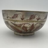 Antique ISLAMIC BOWL in tinned BRASS with engraved decoration and colored patterns
