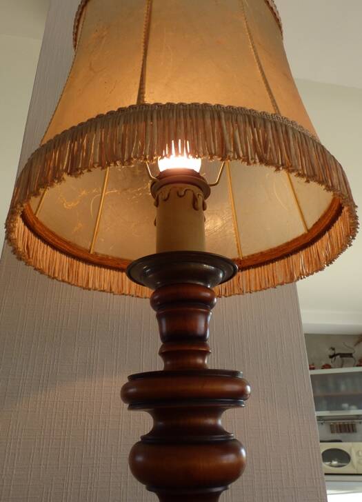 Cherry wood lamp and its leather shade