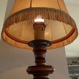 Cherry wood lamp and its leather shade
