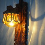 Sconce in wood and yellow glass ball from the 1960/1970