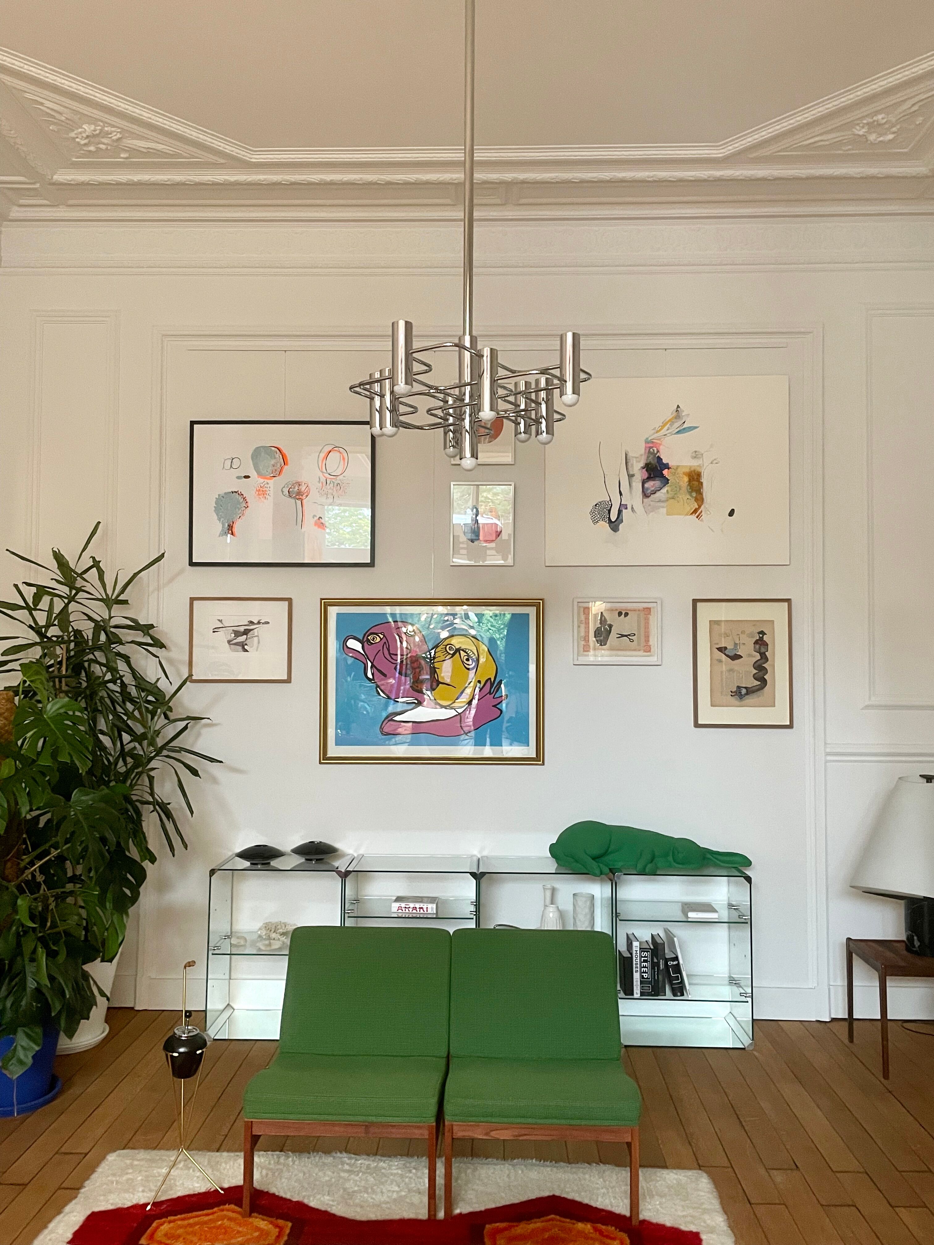 Chrome metal chandelier from Sciolari