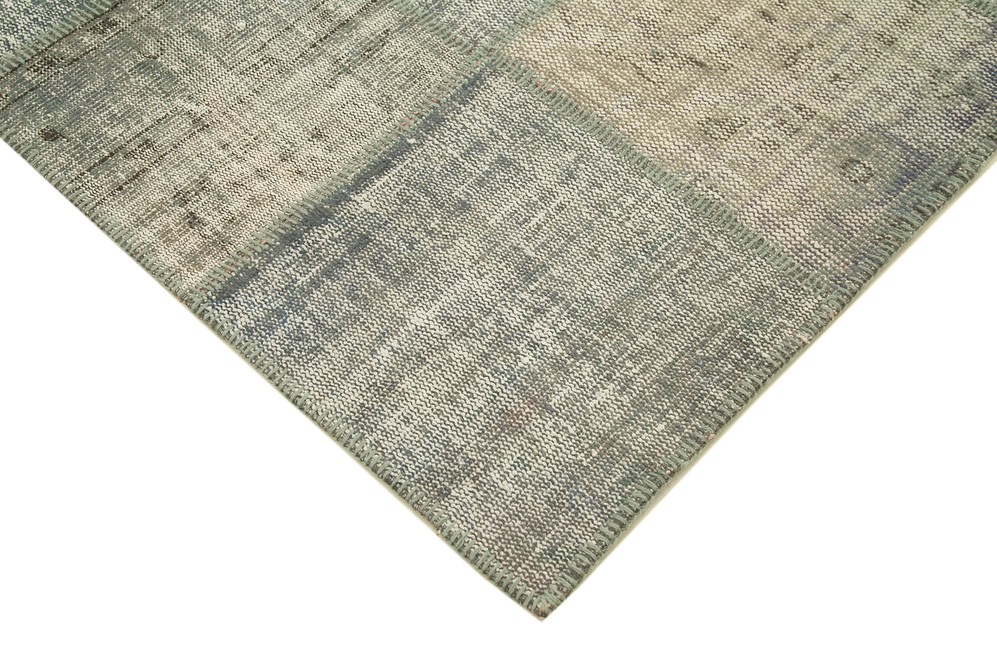 Handwoven oriental overdyed 176 cm x 243 cm grey patchwork carpet