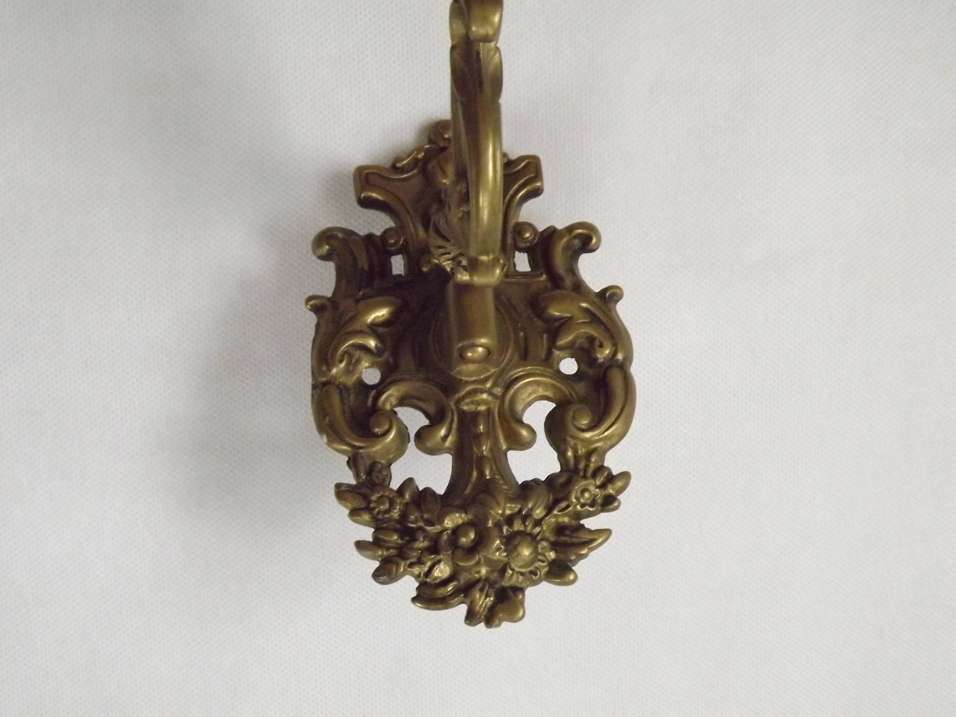 Pair Early 20th Century Rococo Revival Brass 5 Light Candle Wall Sconces