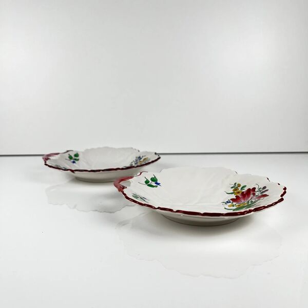 Set de 2 coupelles en forme de feuille, modèle Réverbère par KG Lunéville, motif tulipe et rose