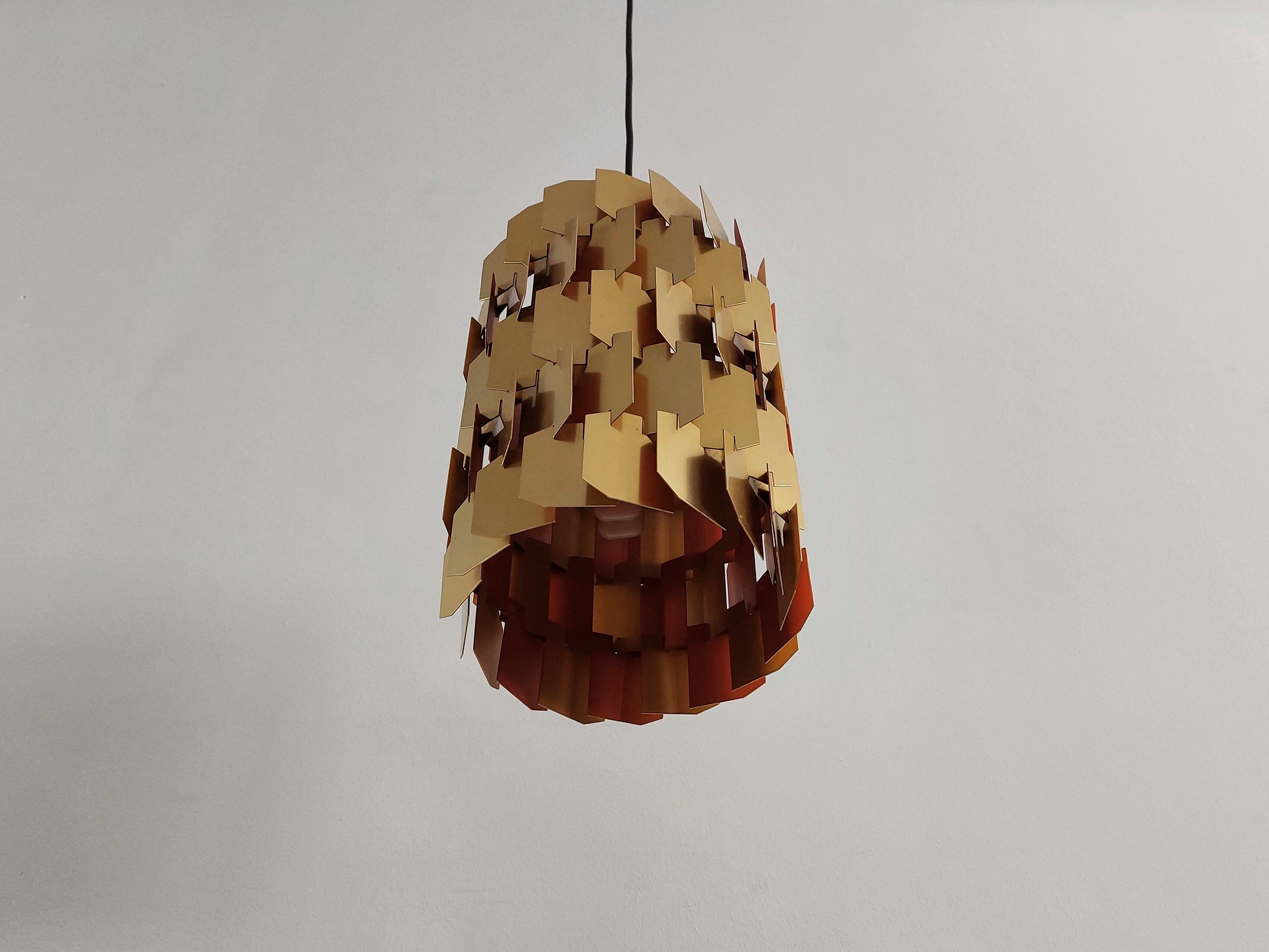 Set of 2 gold and orange 'Facet-pop' pendant lamps by Louis Weisdorf for Lyfa, Denmark 1960's