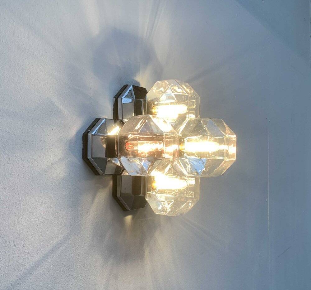 Vintage German wall or ceiling lamp in chrome and glass, space age design by Motoko Ishii for Staff.
