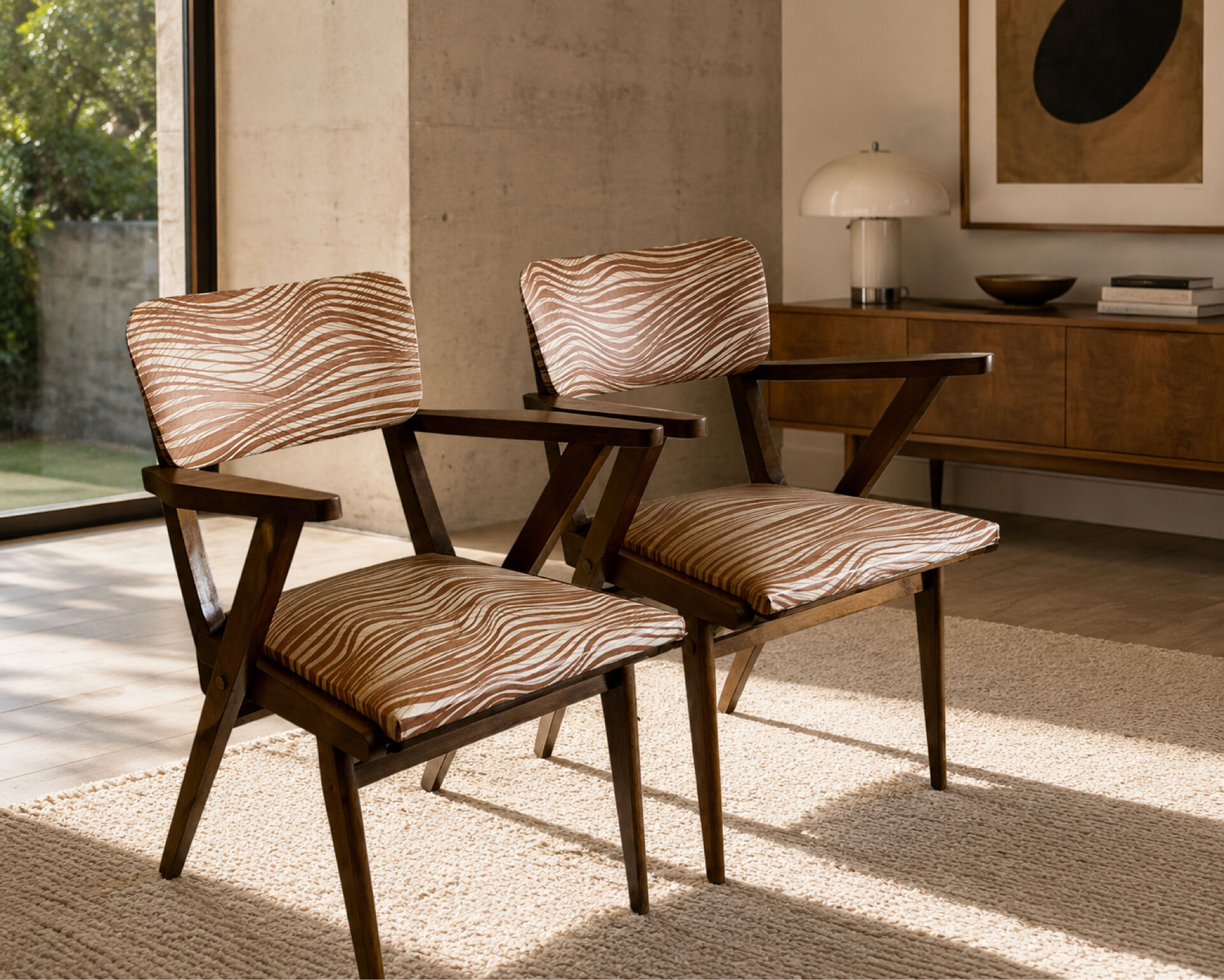 Pair of vintage armchairs in solid wood, 1960s