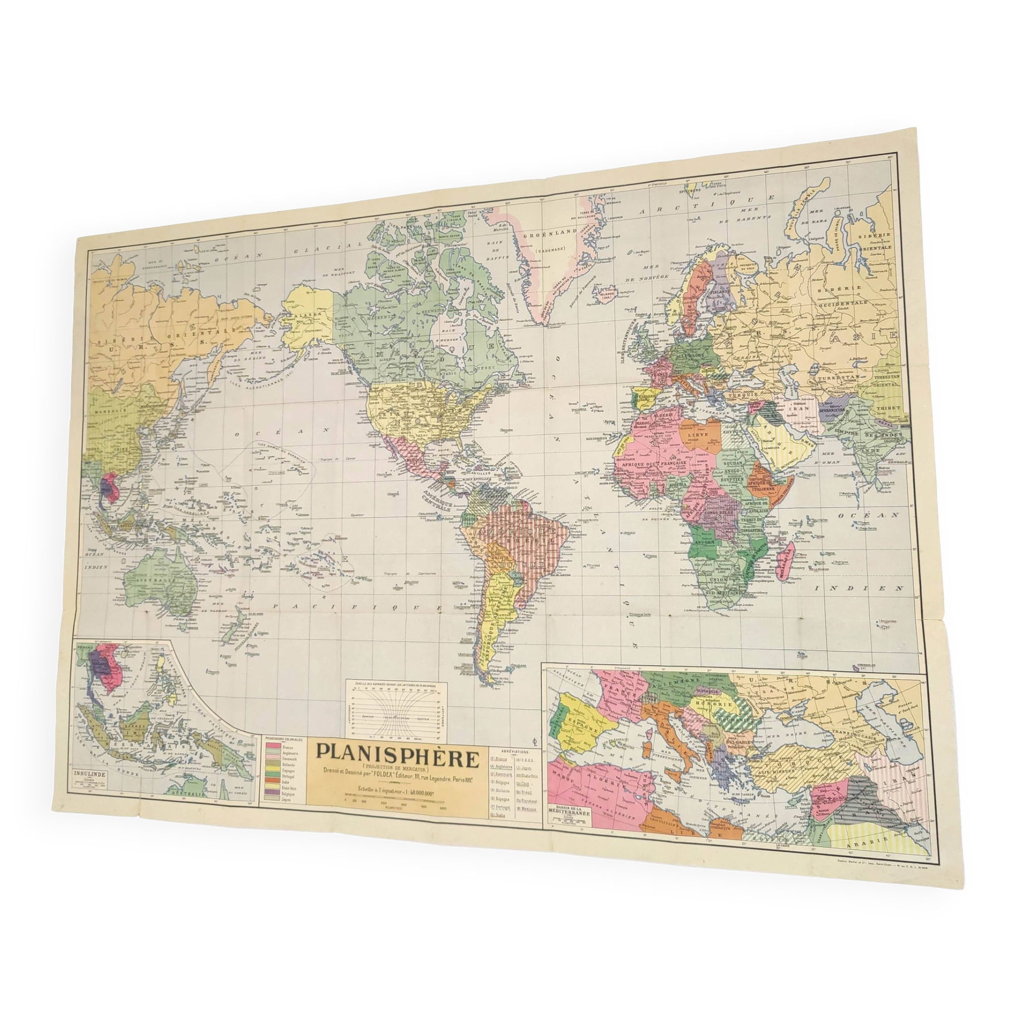 Large planisphere world map 105 by 74cm