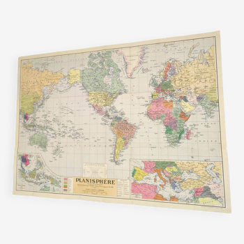 Grande carte du monde planisphère 105 par 74cm